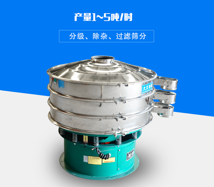 旋振篩可用于處理粉末、顆粒、液體，產量可達5噸/時