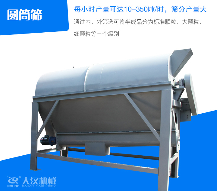 圓筒篩通過內(nèi)、外篩選可將半成品分為標(biāo)準(zhǔn)顆粒、大顆粒、 細(xì)顆粒等三個級別